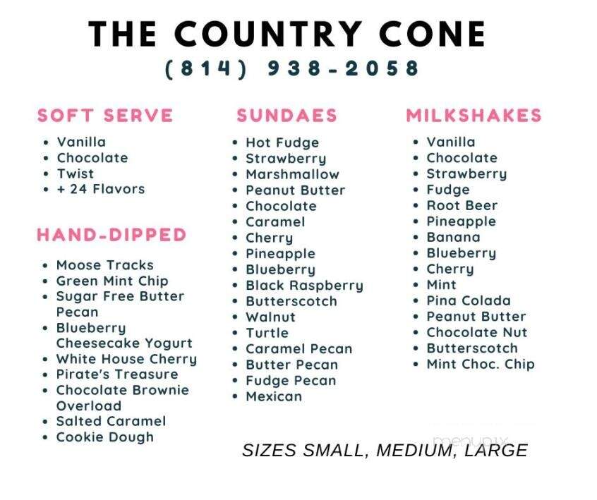 Country Cone - Punxsutawney, PA menu_pic
