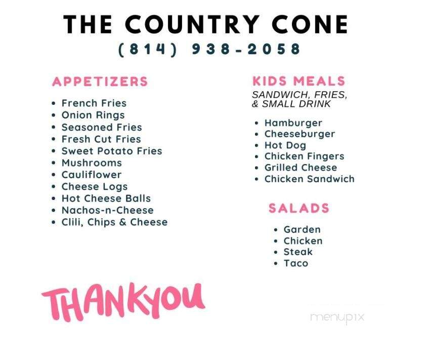 Country Cone - Punxsutawney, PA menu_pic