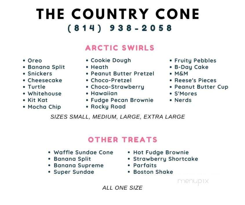 Country Cone - Punxsutawney, PA menu_pic