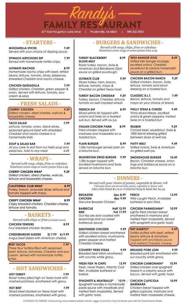 Randy's Family Restaurants - Denton Township, MI menu_pic