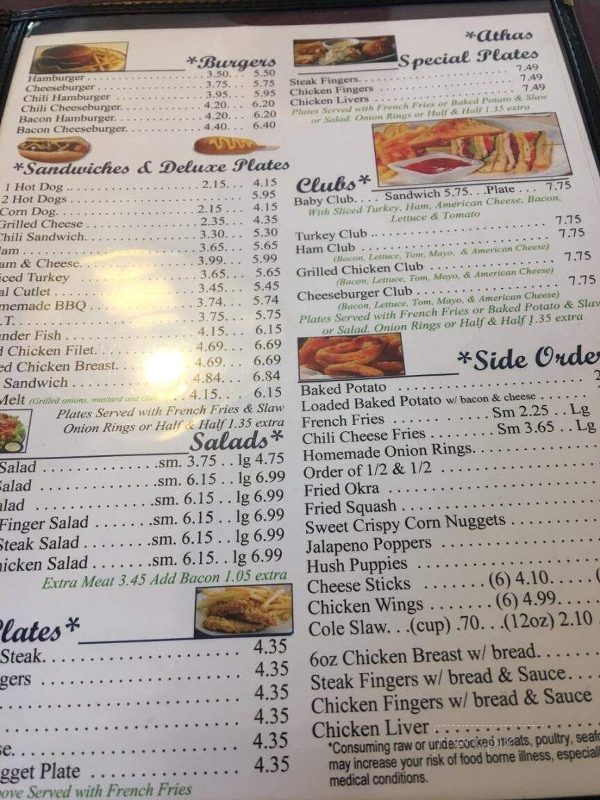 Athas Family Restaurant - Piedmont, SC menu_pic