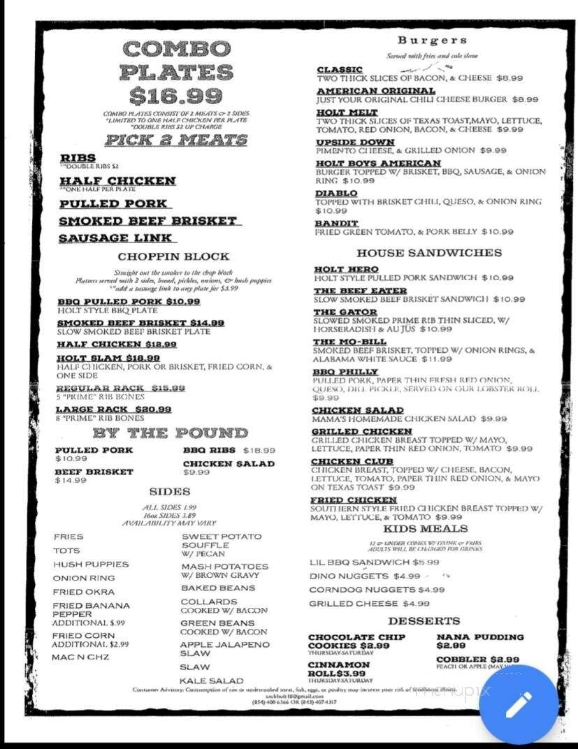 Holt Bros BBQ - Florence, SC menu_pic