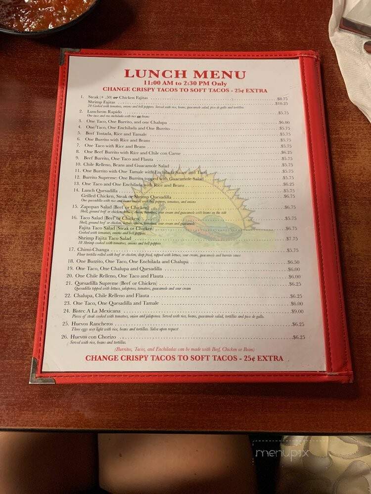 Zapopan Mexican Restaurant - Montevallo, AL menu_pic