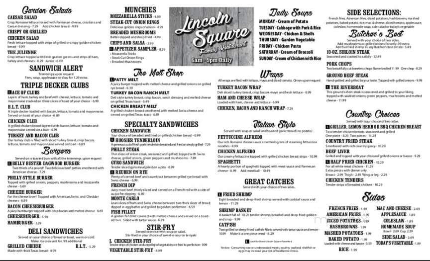 Lincoln Square Family Restaurant - Elwood, IN menu_pic