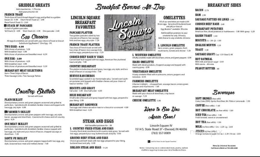 Lincoln Square Family Restaurant - Elwood, IN menu_pic