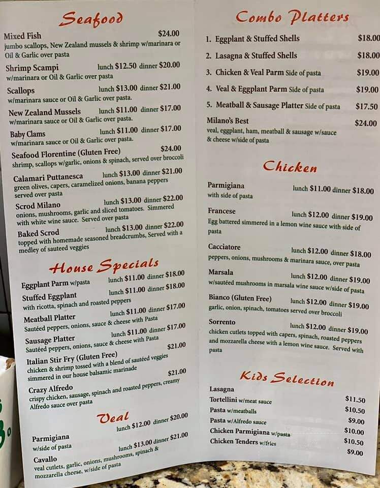 Milano's Pizzaria & Restaurant - Chicopee, MA menu_pic