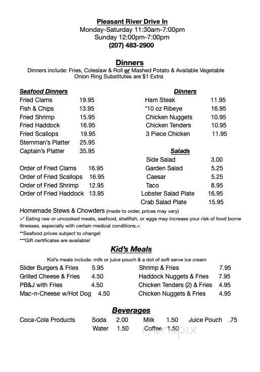 Pleasant River Drive Inn - Columbia, ME menu_pic