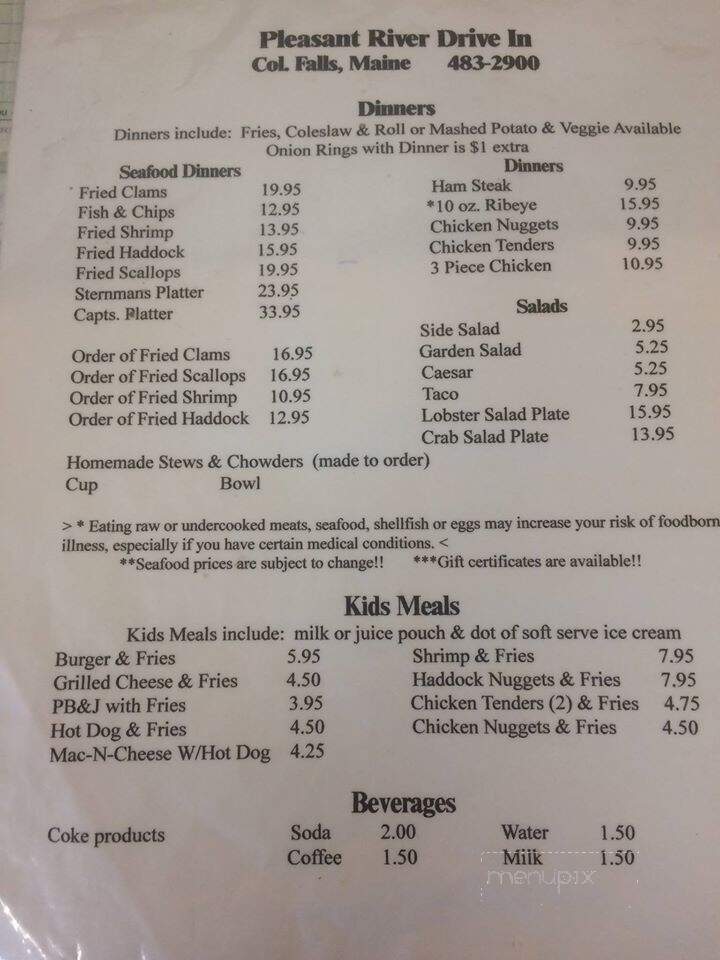 Pleasant River Drive Inn - Columbia, ME menu_pic