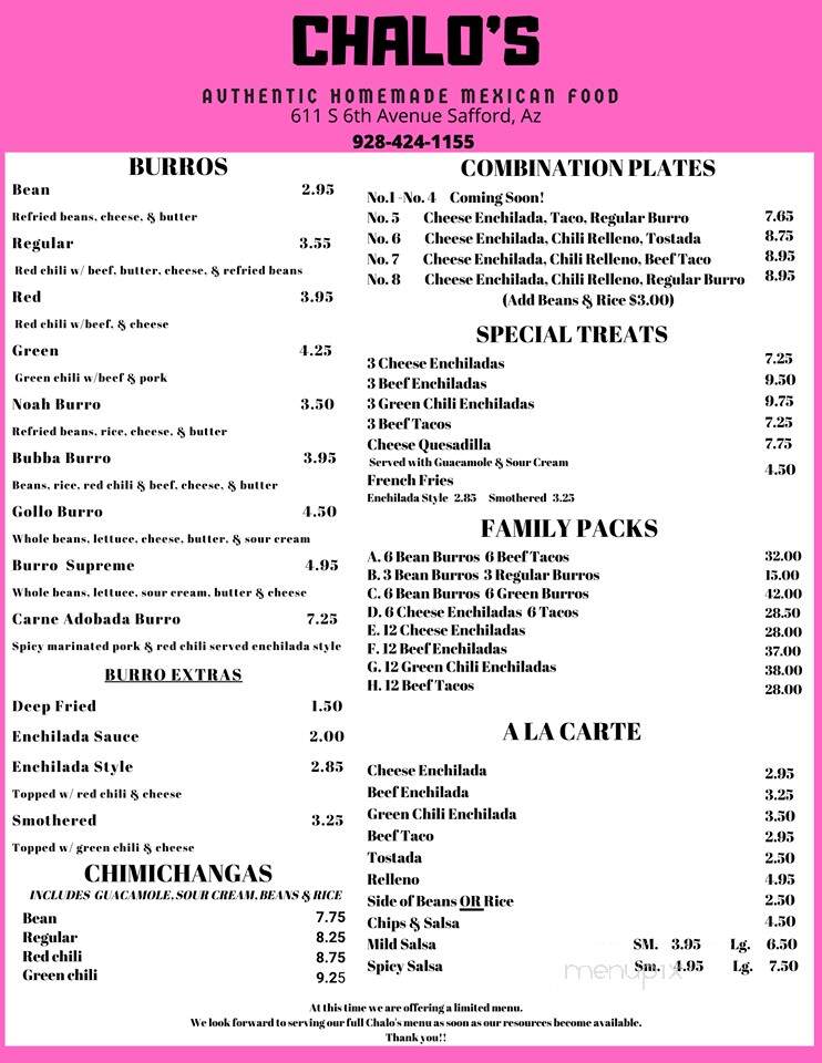 Chalos La Casa Reynoso - Safford, AZ menu_pic