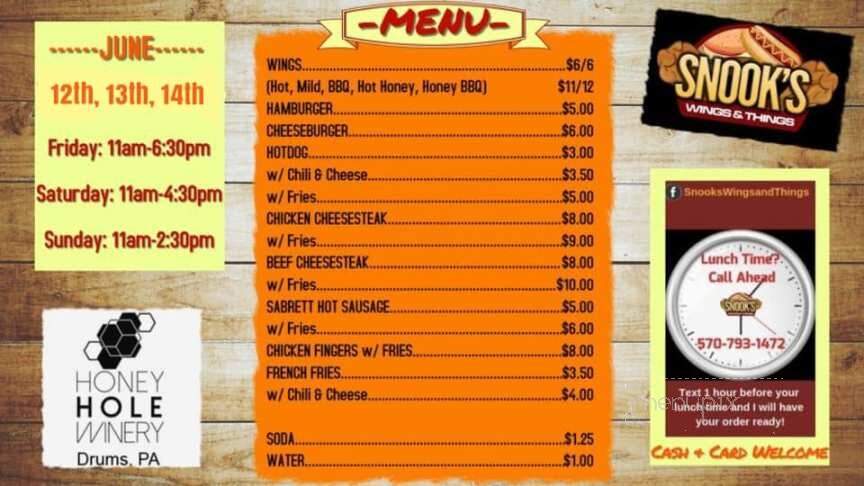 Honey Hole Winery - Drums, PA menu_pic