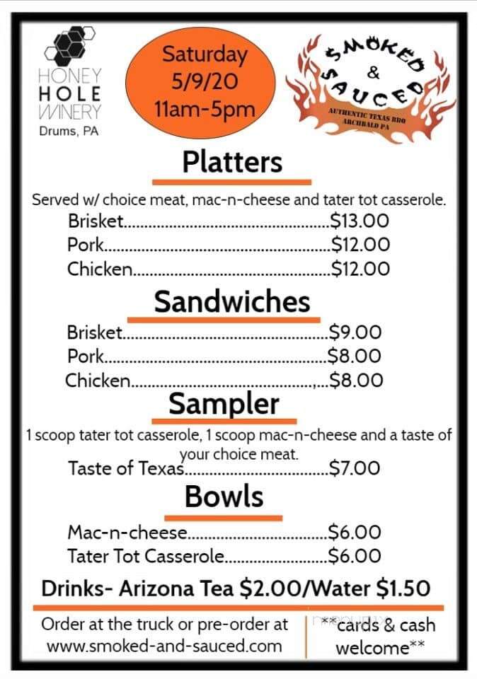 Honey Hole Winery - Drums, PA menu_pic