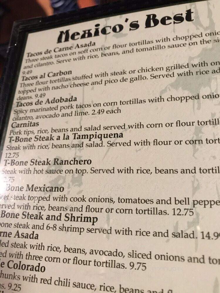 Cazadores - Ridgeland, MS menu_pic