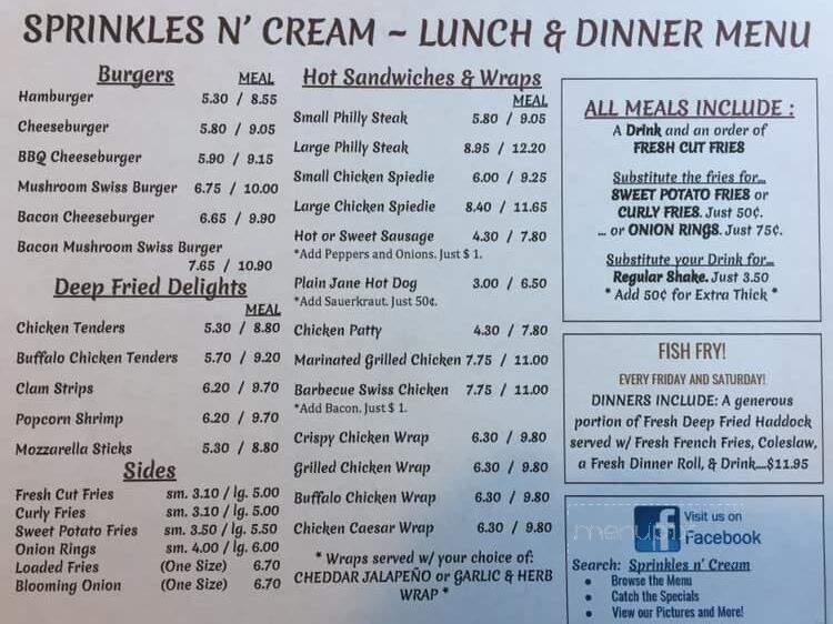 Sprinkles 'n Cream - Otego, NY menu_pic