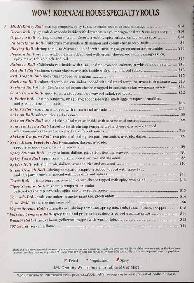 Kohnami Japanese Restaurant - Harlingen, TX menu_pic