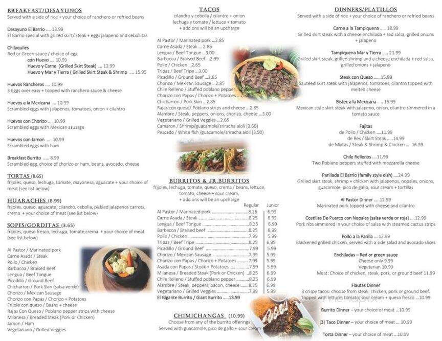 El Barrio II - Plainfiled, IL menu_pic