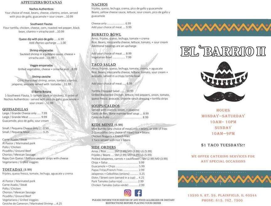 El Barrio II - Plainfiled, IL menu_pic