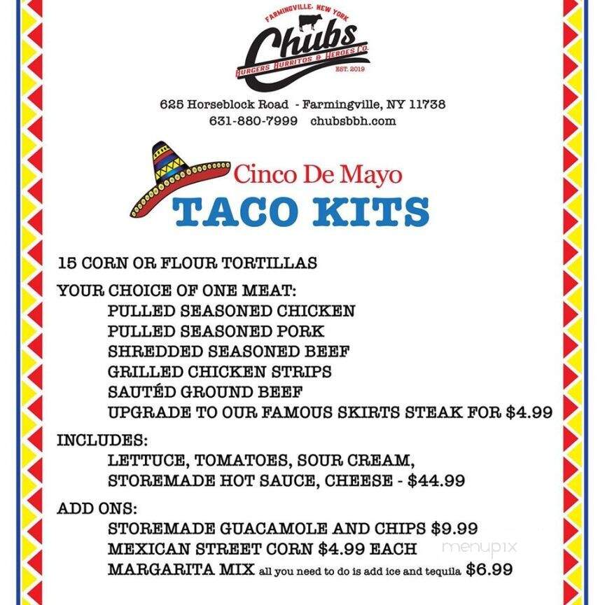 Chubs Burgers Burritos and Heroes - Farmingville, NY menu_pic