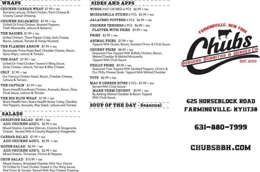 Chubs Burgers Burritos and Heroes - Farmingville, NY menu_pic