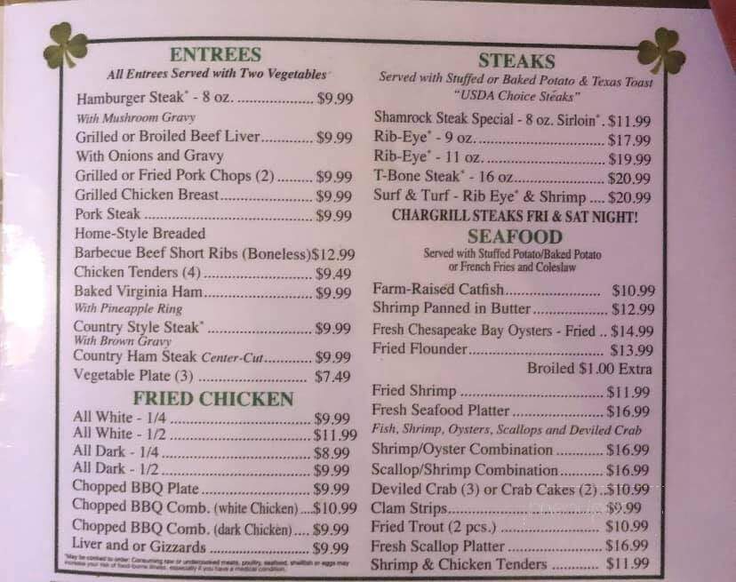 Shamrock Restaurant - Williamston, NC menu_pic