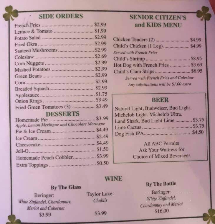 Shamrock Restaurant - Williamston, NC menu_pic