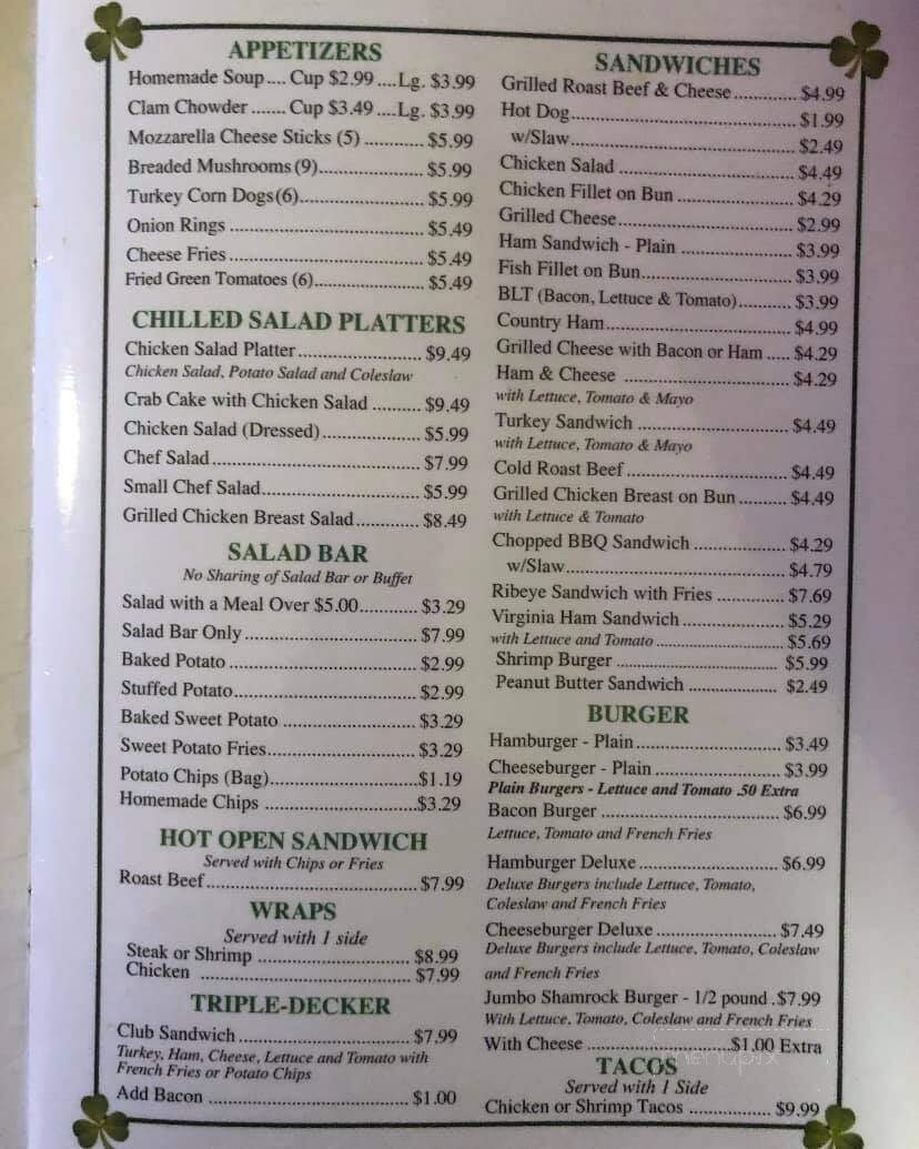 Shamrock Restaurant - Williamston, NC menu_pic