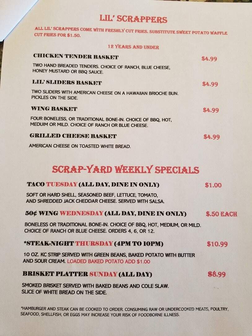 The Scrap Yard - Oak Grove, MO menu_pic