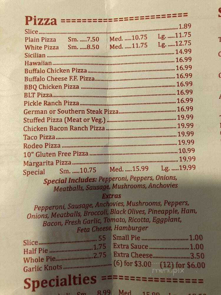 Sunny's Pizza - Lehighton, PA menu_pic