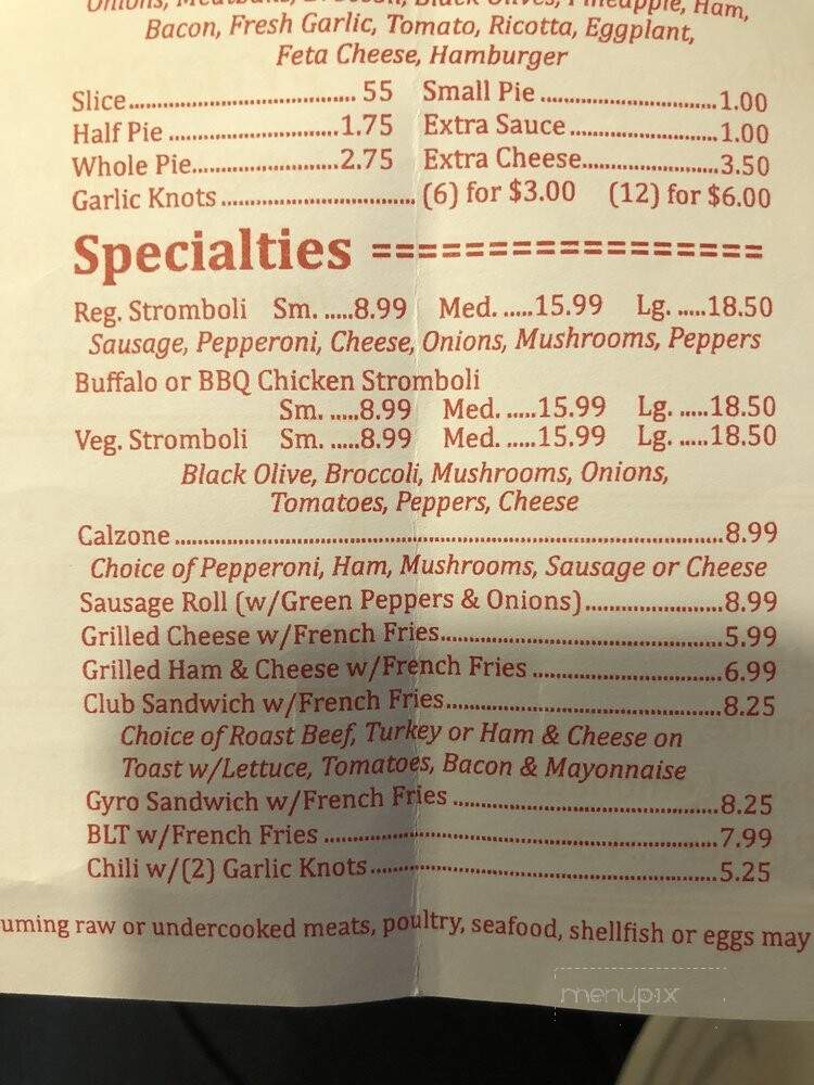 Sunny's Pizza - Lehighton, PA menu_pic