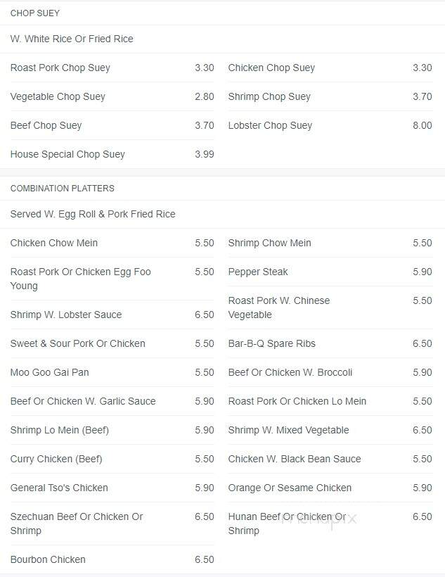 Hong Kong Chinese Restaurant - Hayes, VA menu_pic