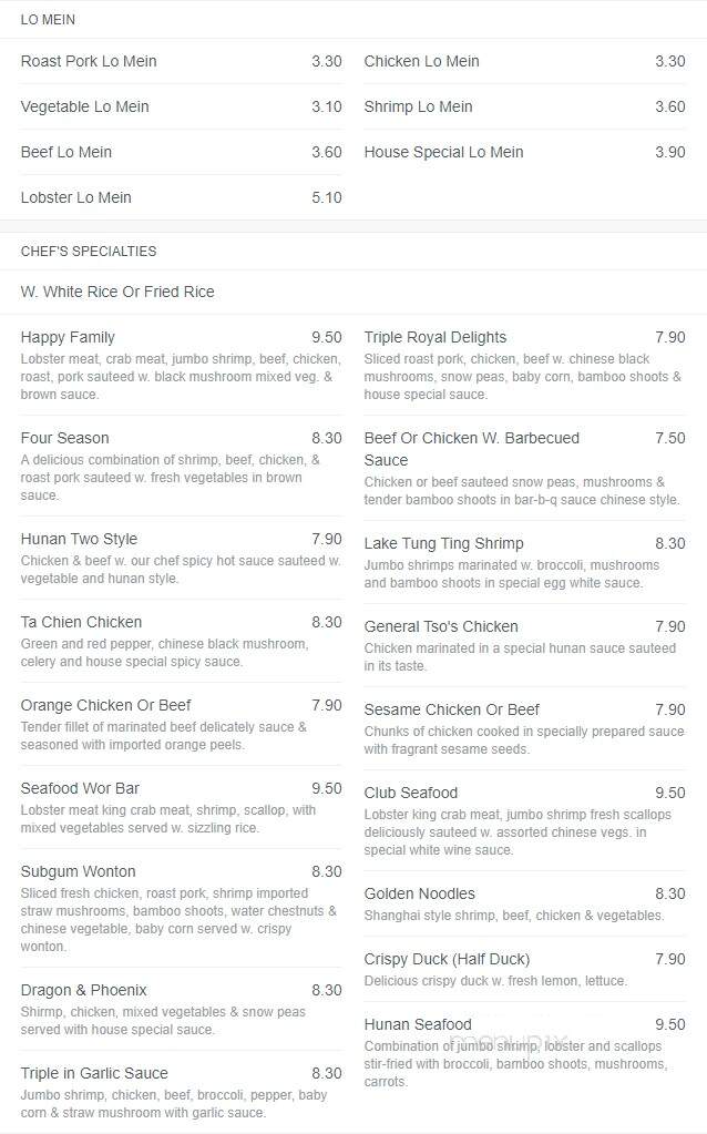 Hong Kong Chinese Restaurant - Hayes, VA menu_pic