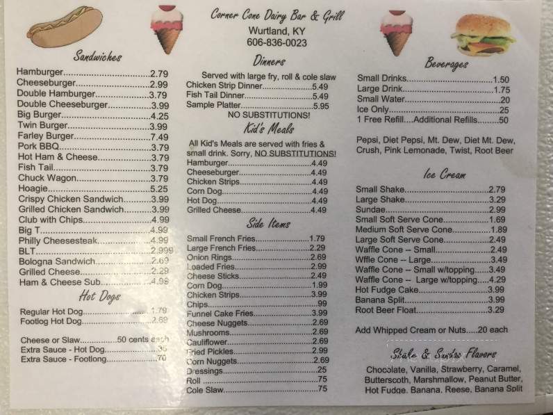 Corner Cone - Raceland, KY menu_pic