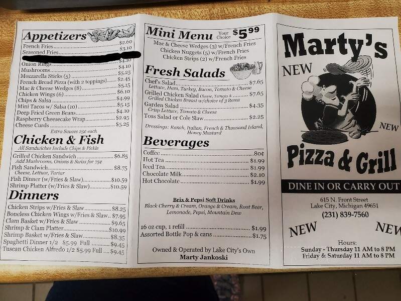 Marty's Pizza & Grill - Lake City, MI menu_pic