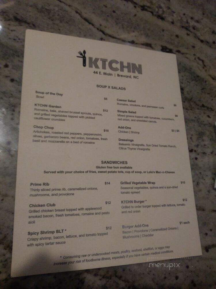 Ktchn - Brevard, NC menu_pic