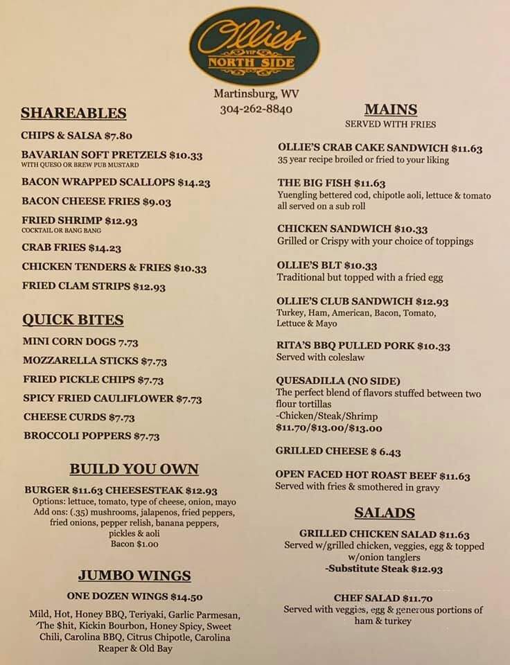 VIP Lounge - Martinsburg, WV menu_pic
