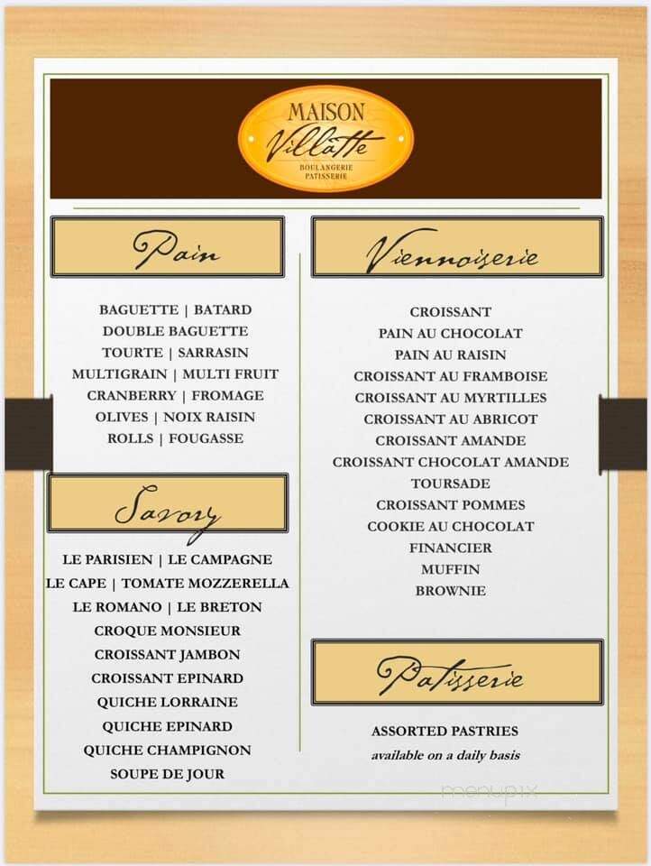 Maison Villatte - Falmouth, MA menu_pic