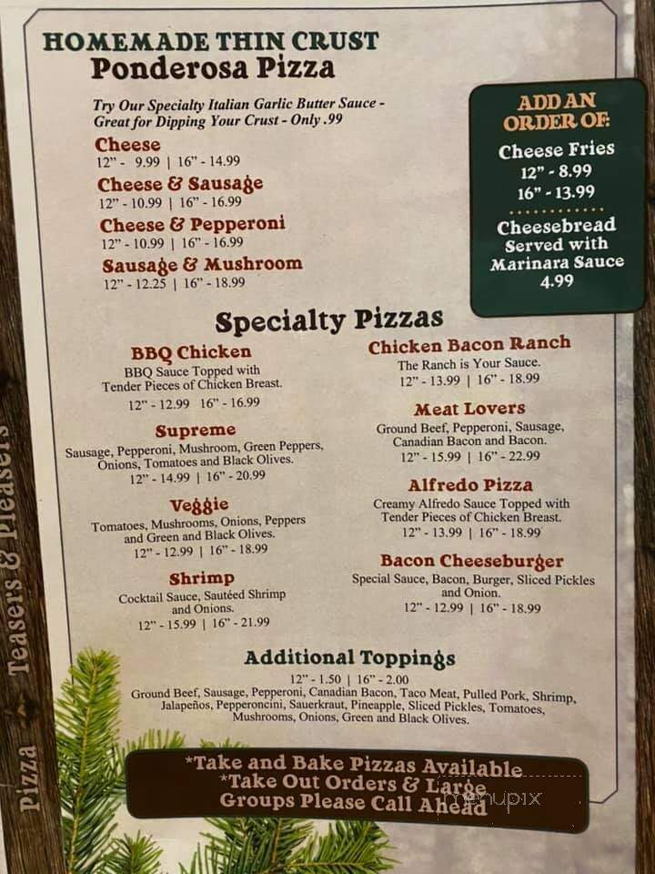 Ponderosa Pines - Bancroft, WI menu_pic