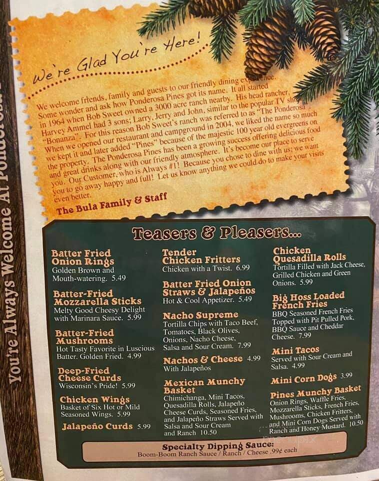 Ponderosa Pines - Bancroft, WI menu_pic