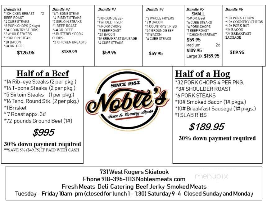 Noble's Town & Country Meats - Skiatook, OK menu_pic