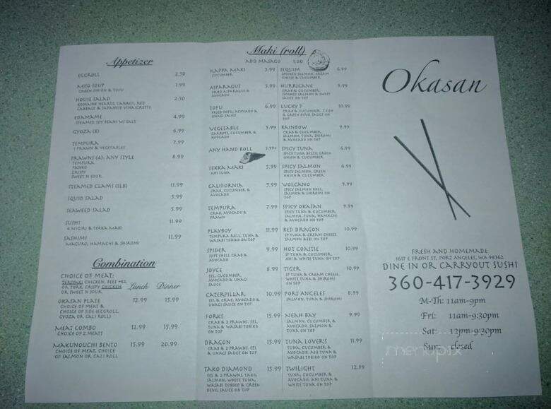 Okasan Japanese Restaurant - Port Angeles, WA menu_pic