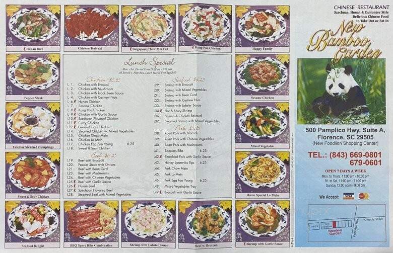 Menu of New Bamboo Garden in Florence, SC 29505