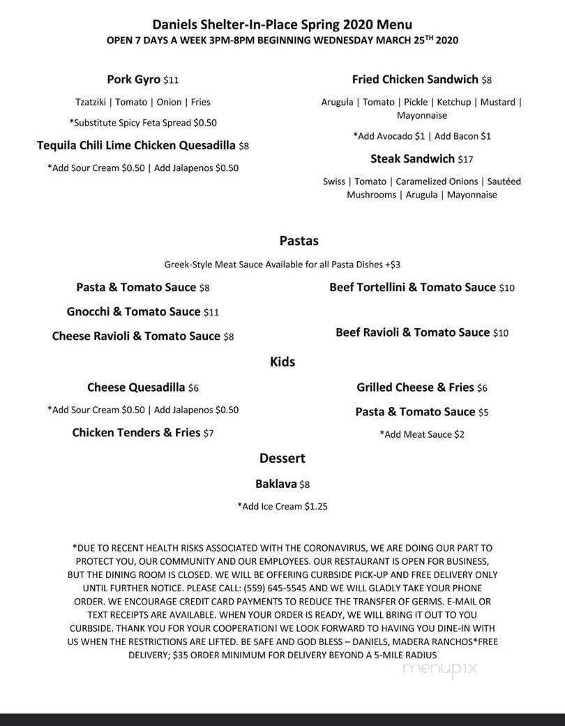Daniels - Madera Ranchos, CA menu_pic