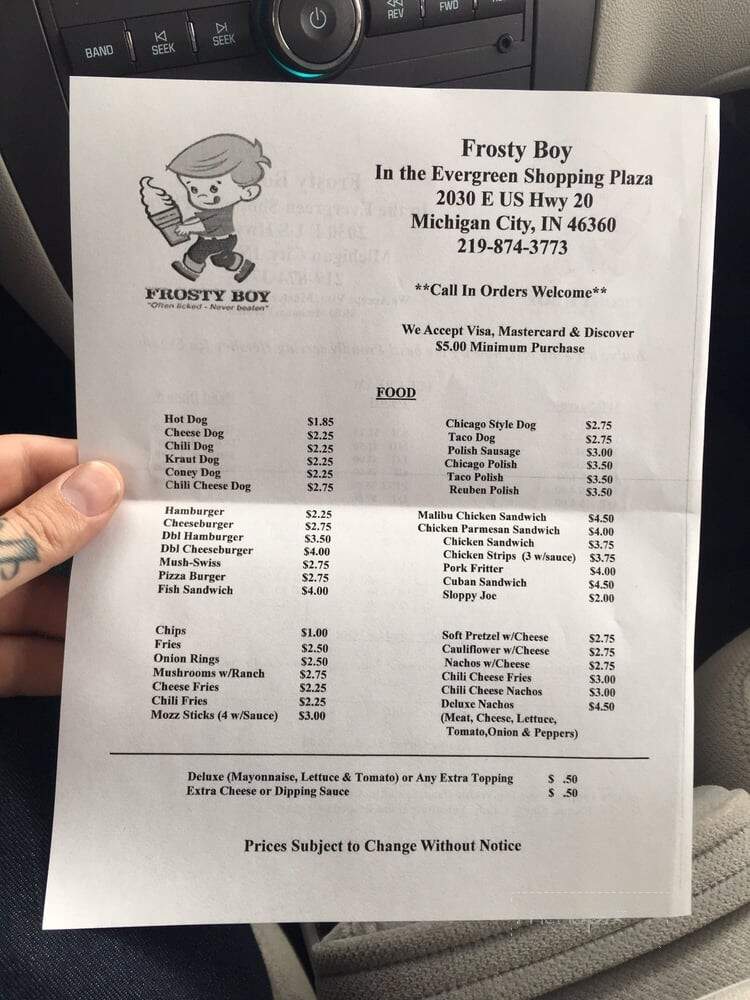 Frosty boy best sale menu