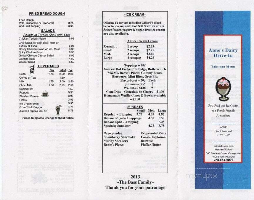 Anne's Dairy Drive In - Orange, MA menu_pic