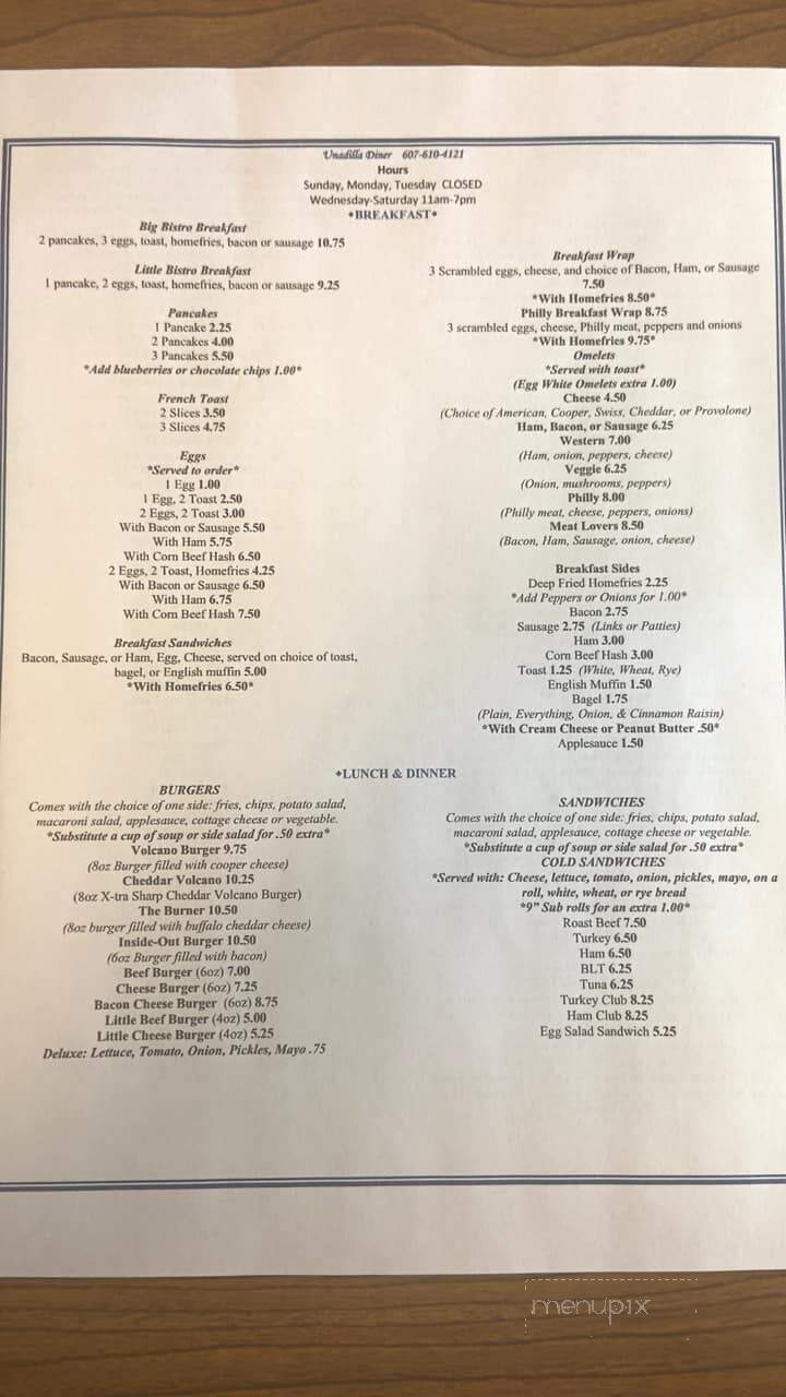 Unadilla Diner - Unadilla, NY menu_pic