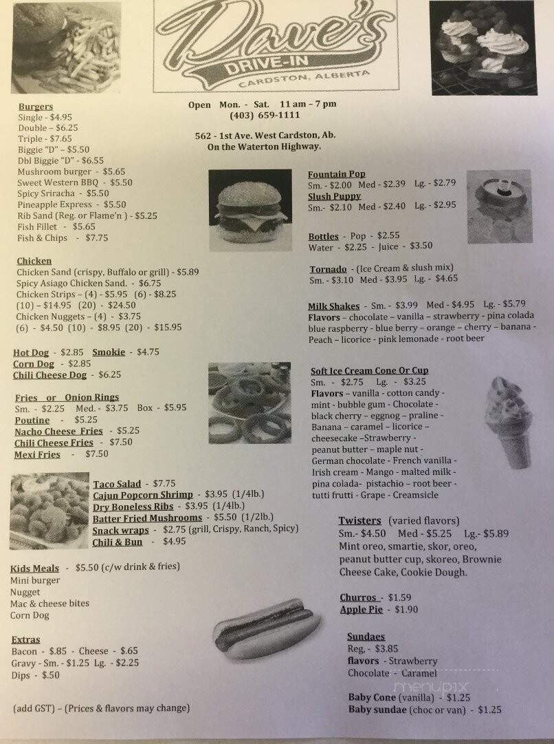 Dave's Drive In & Sports Grill - Cardston, AB menu_pic