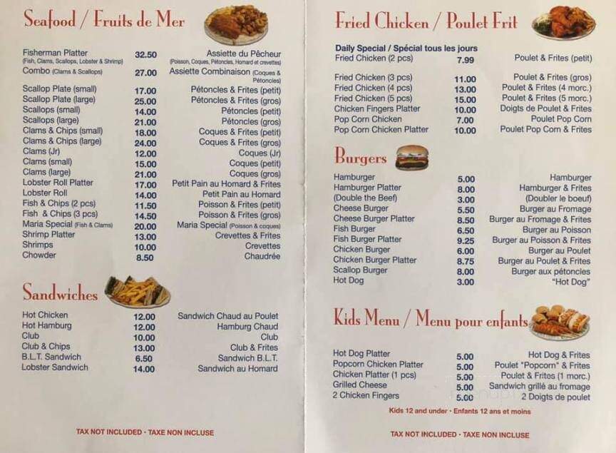 Chez Camille Take Out - Cap-Pele, NB menu_pic