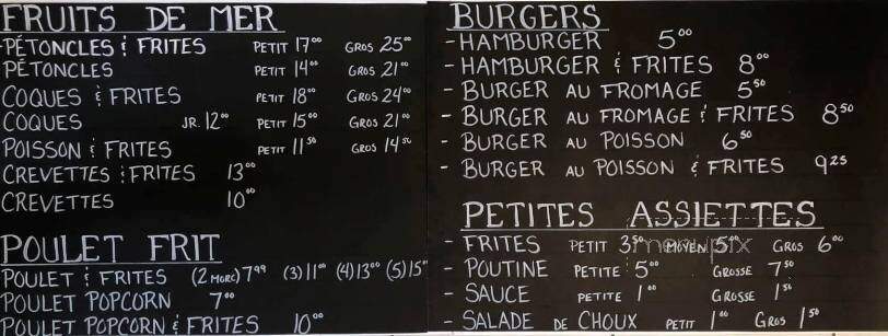 Chez Camille Take Out - Cap-Pele, NB menu_pic