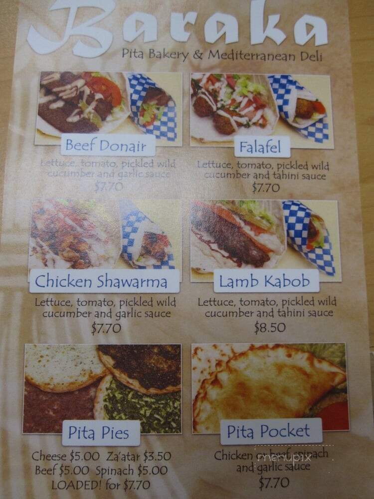 Baraka Pita Bakery & Mediteranean Deli - Winnipeg, MB menu_pic