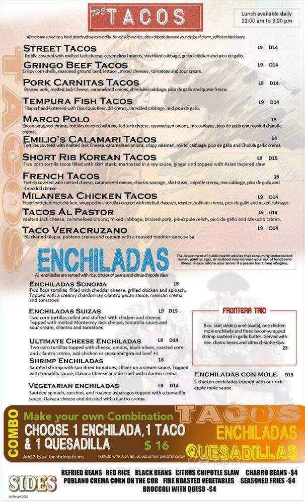 Frontera Tacos & Tequila - Nashua, NH menu_pic