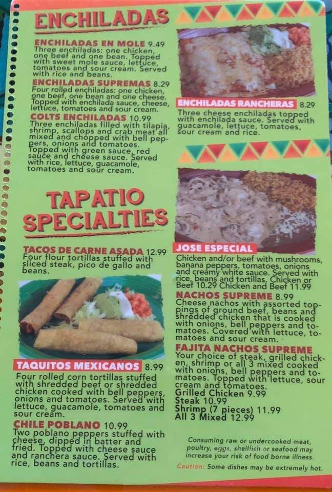 Tapatio Mexican Restaurant - Columbus, IN menu_pic